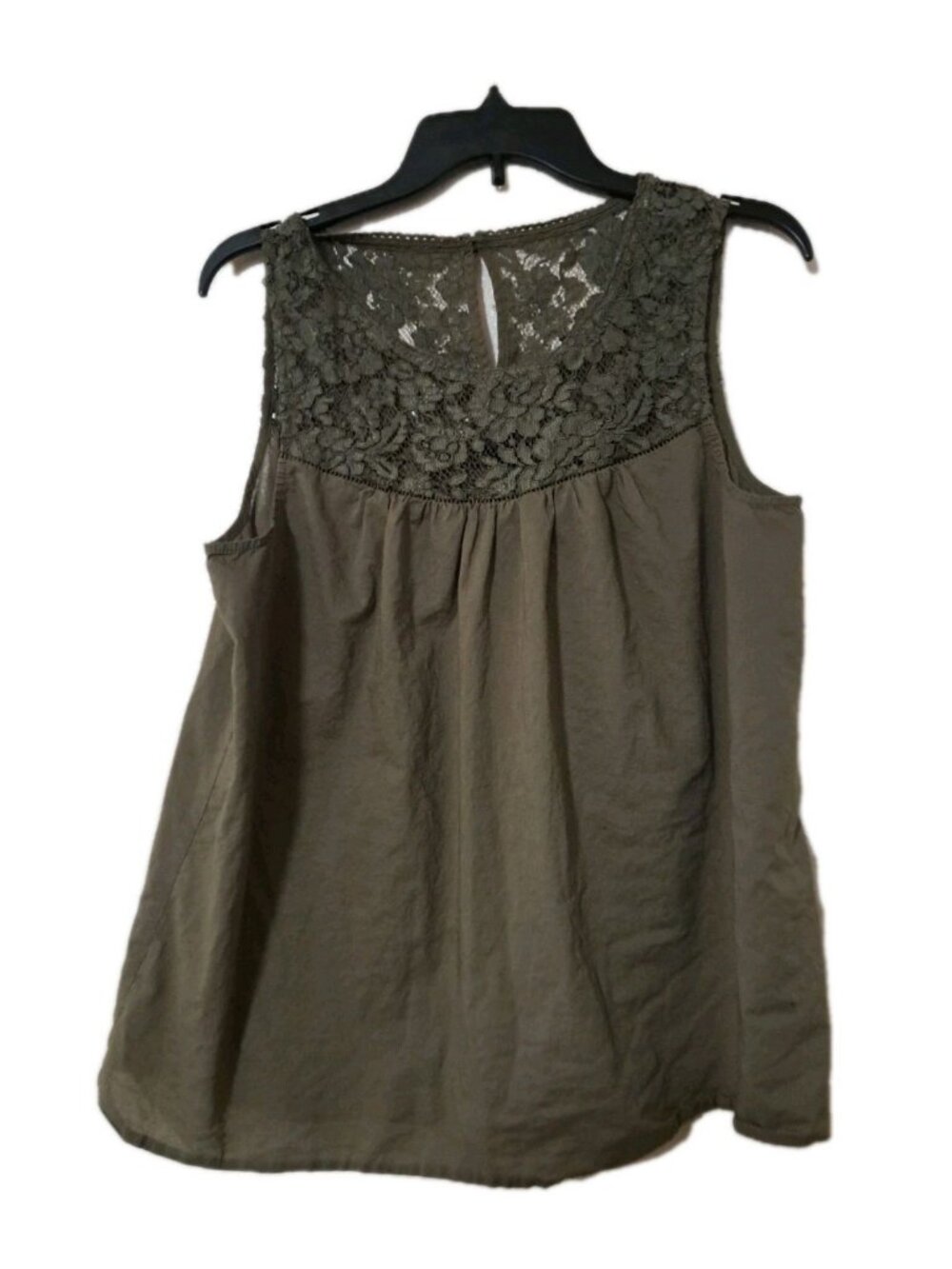 058) Torrid Women Olive Green Size 00 Sleeveless Lace Blouse M L Spring Summer